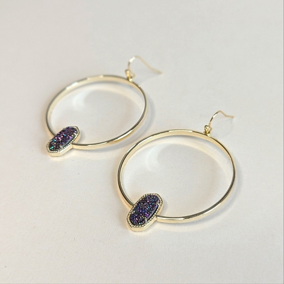 Kendra Scott Elora Open Circle Dangle Hoop Earrings Multi Colored Drusy - Picture 4 of 11